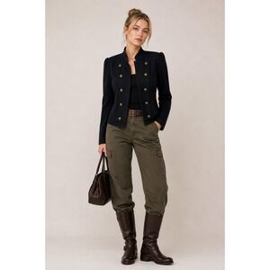 Tommy Hilfiger Military Jacket Navy Blue Puff Shoulder L English Countryside